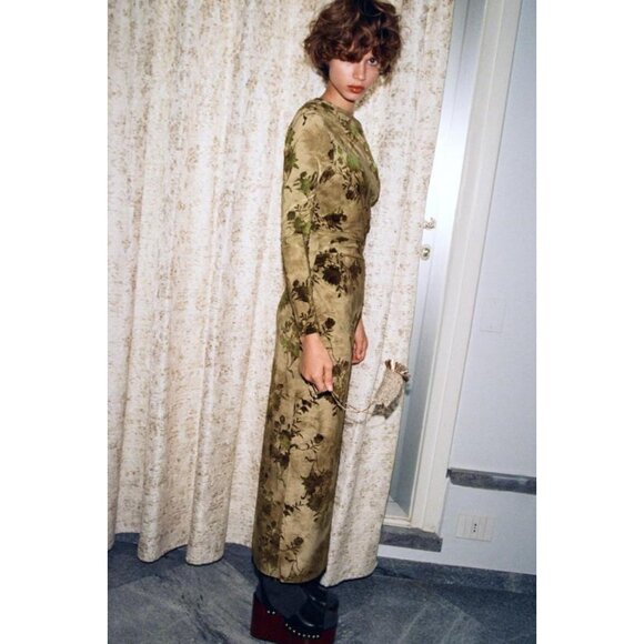 ZARA GATHERED FLOCKED DRESS - Picture 4 of 9